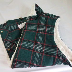 Plus Size Green Plaid Sherpa Lined Cinch Waist Vest - Size 4X